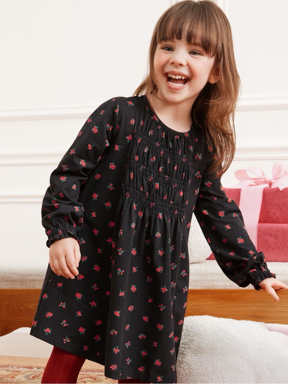 Hanna Andersson Balloon Sleeve Floral Smocked Dress Girls Size 6-7